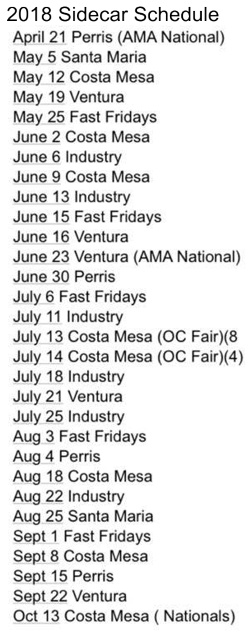 2018 Sidecar Schedule