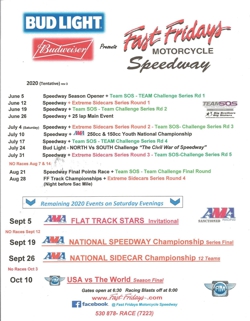 2020 Fast Fridays Speedway Schedule
